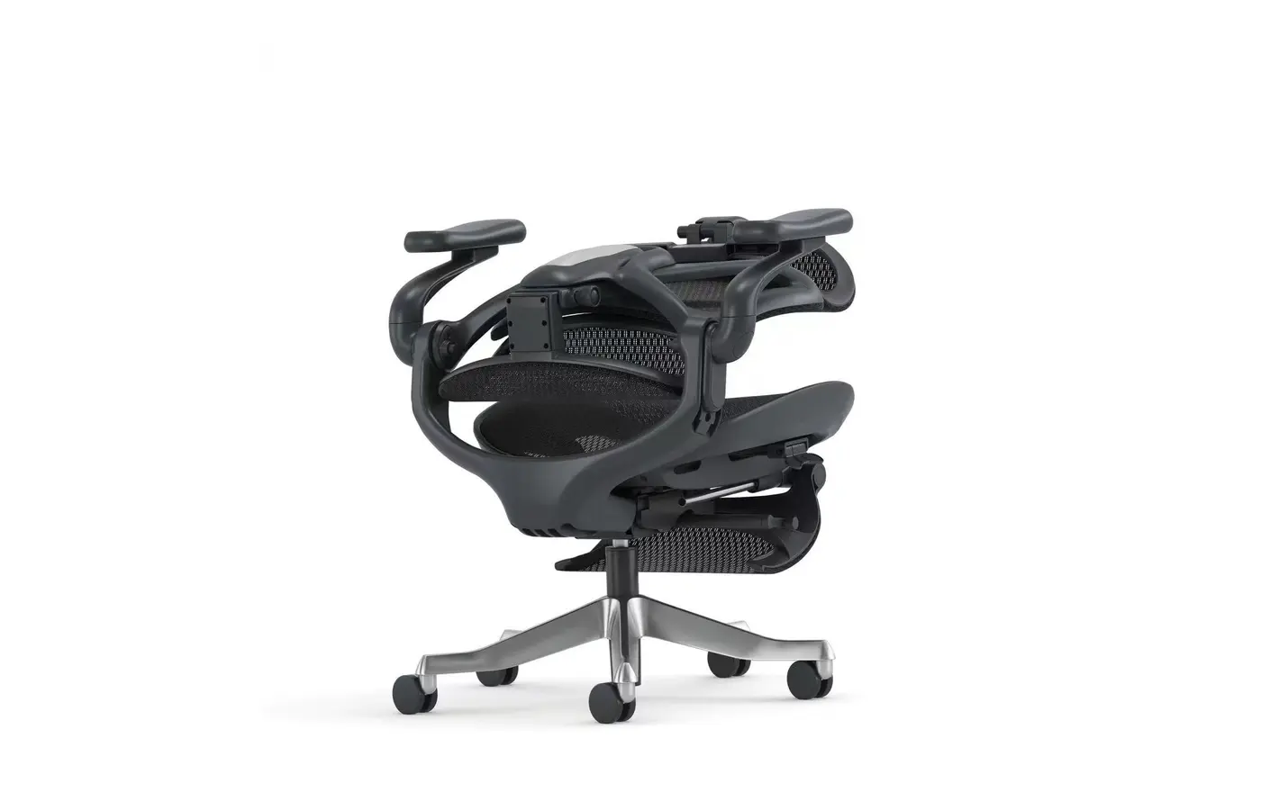 A007 black ergonomic mesh chair folded for compact storage