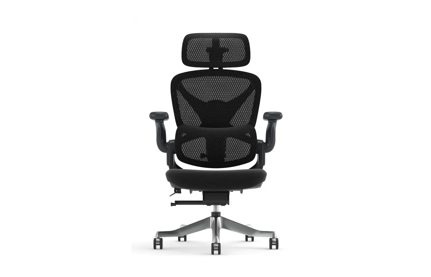 A007 black ergonomic mesh chair, front view