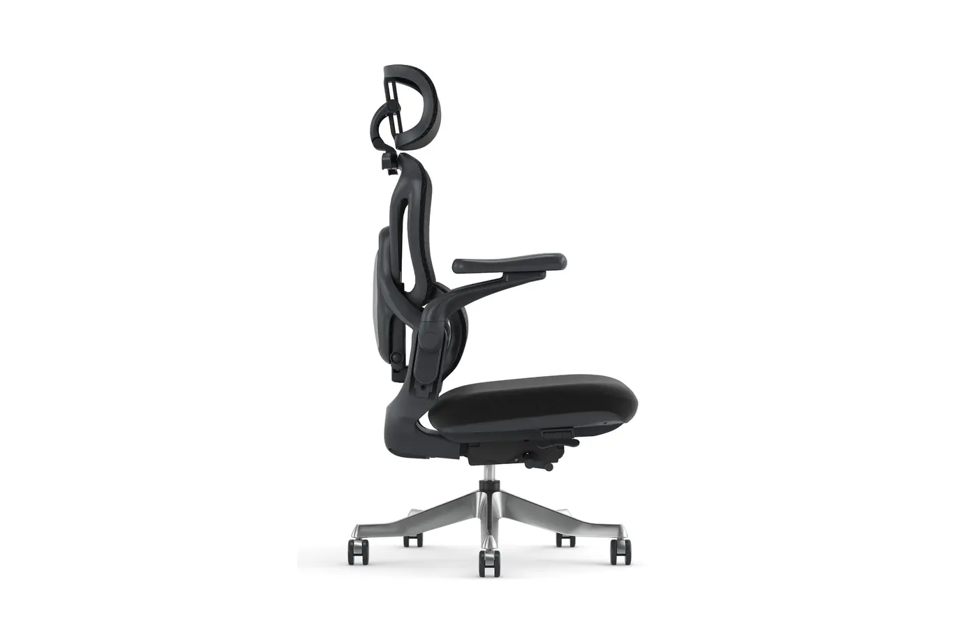 A007 black ergonomic mesh chair, side view