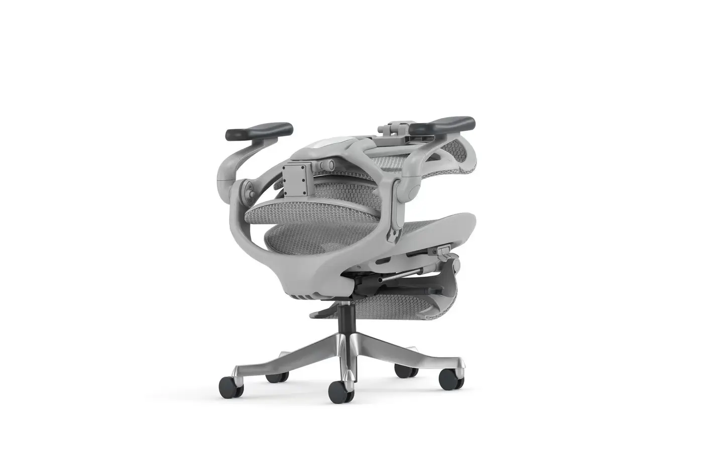 A007 gray ergonomic mesh chair folded for compact storage