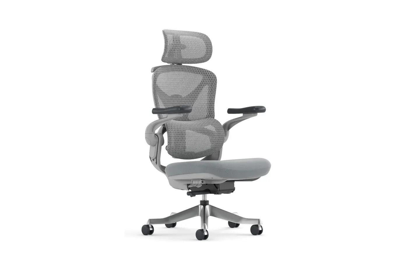 A007 gray ergonomic mesh chair, front three-quarter view