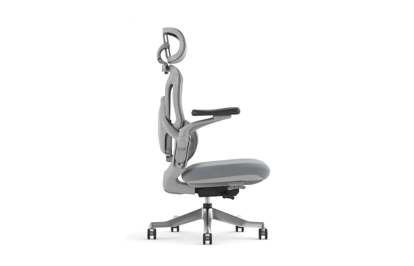 A007 gray ergonomic mesh chair, side view