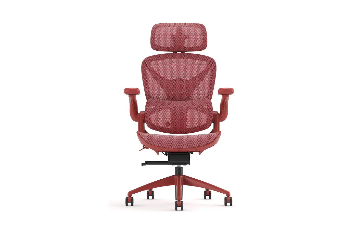 A007 red ergonomic mesh chair, front view