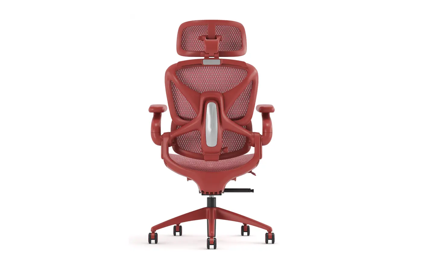 A007 red ergonomic mesh chair, rear view