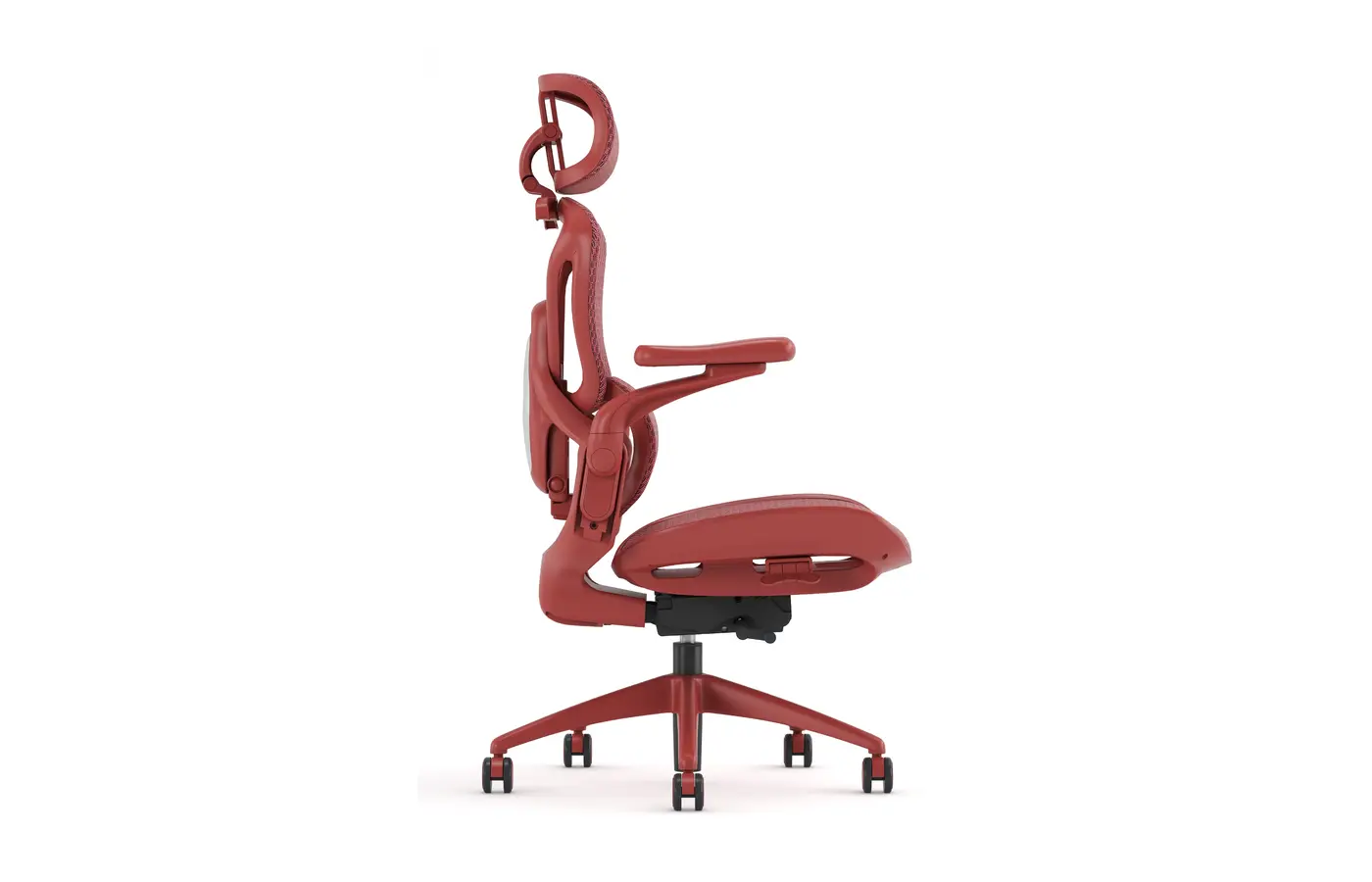 A007 red ergonomic mesh chair, side view