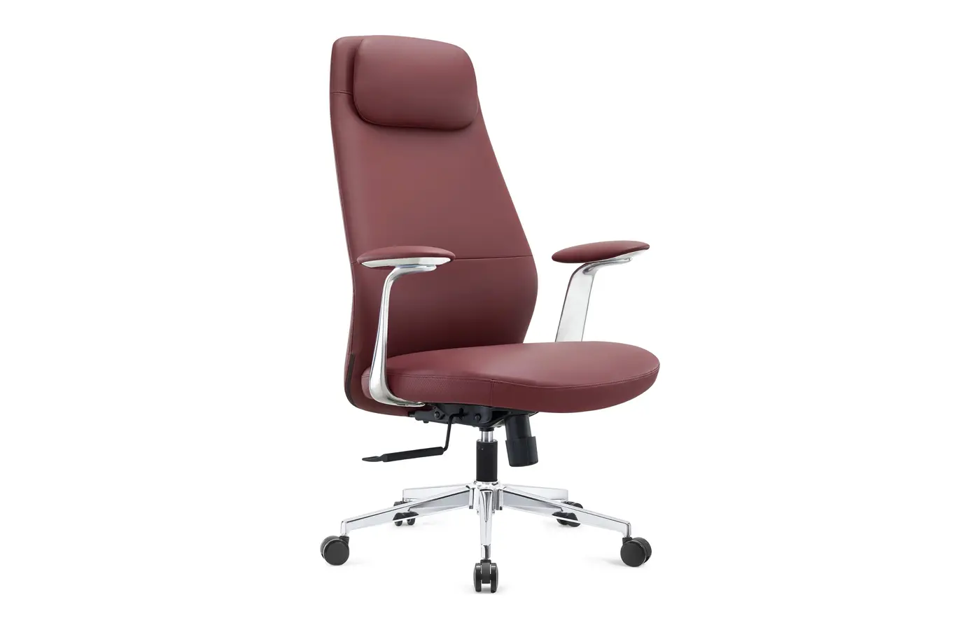 A209 burgundy executive leather office chair with headrest, front view