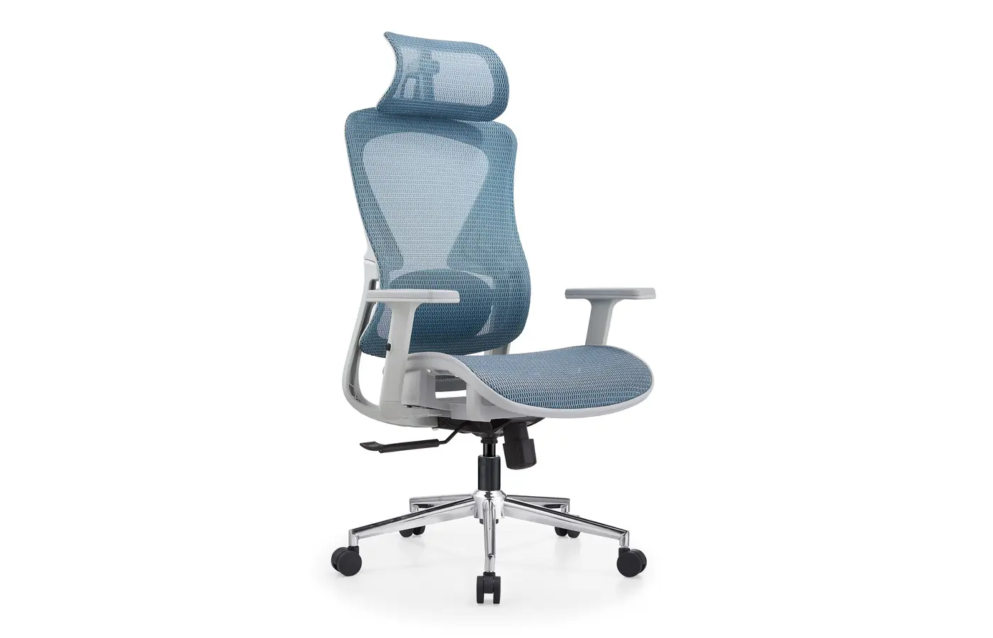 A8626-Q blue ergonomic mesh office chair, front three-quarter view