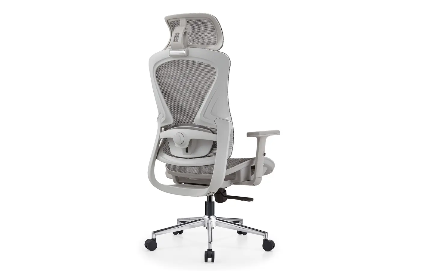 A8626-Q gray ergonomic mesh office chair, rear three-quarter view