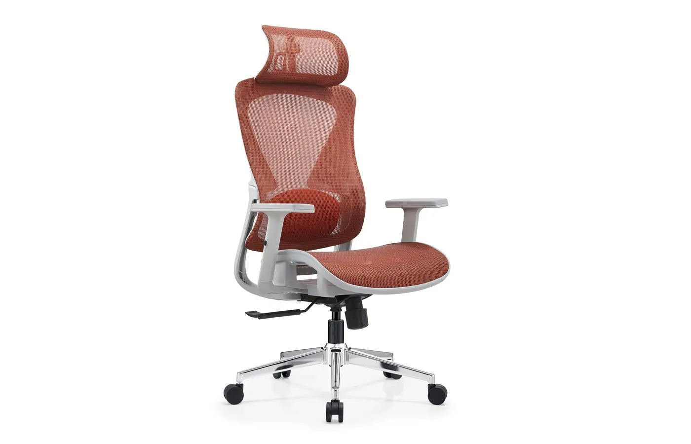 A8626-Q orange ergonomic mesh office chair, front three-quarter view