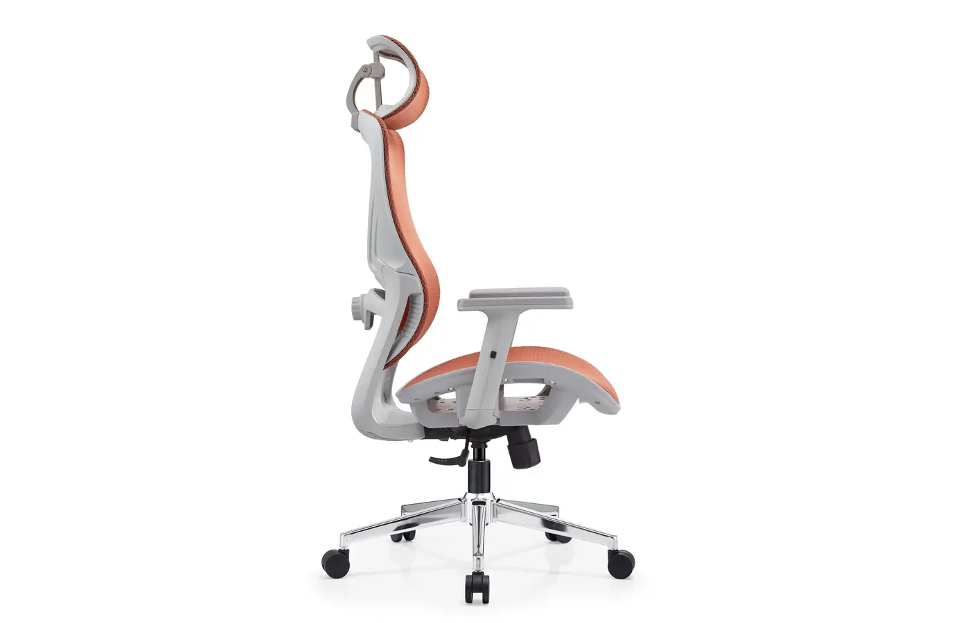 A8626-Q orange ergonomic mesh office chair, side view