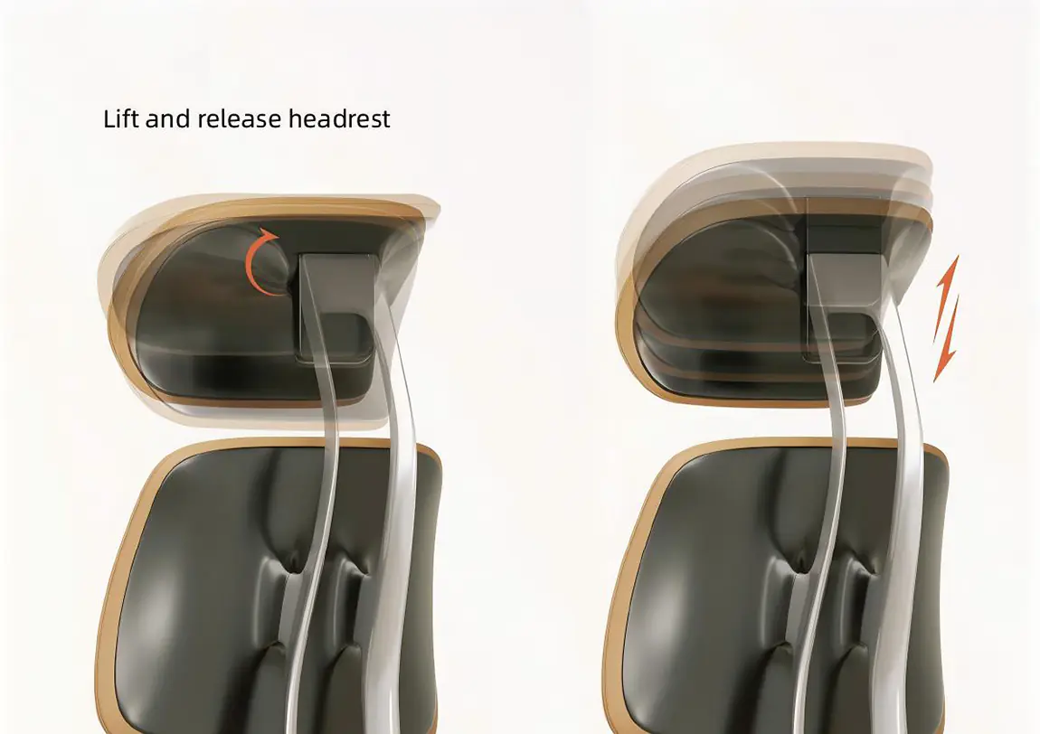 Adjustable upholstered office chair headrest movement reference