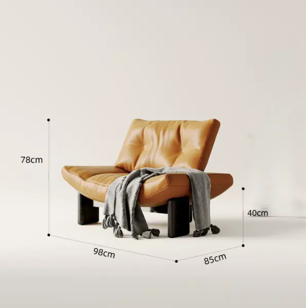 Cognac leather-look Arc lounge chair with dimensions