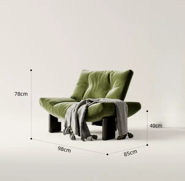 Green fabric Arc lounge chair with dimensions