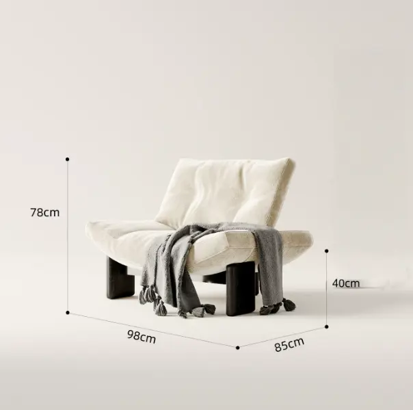 Ivory fabric Arc lounge chair with dimensions