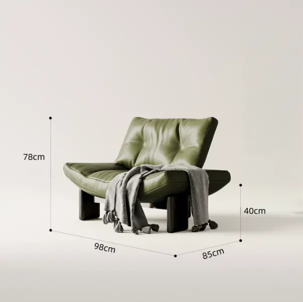 Olive leather-look Arc lounge chair with dimensions