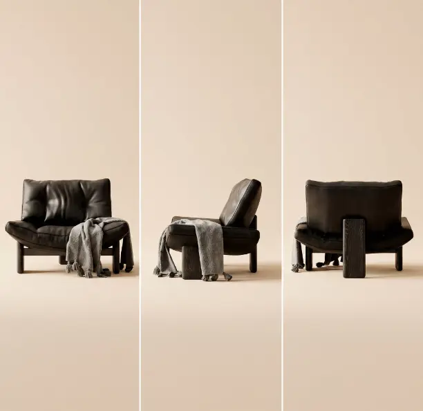 Front, side and rear views of the Arc low lounge chair