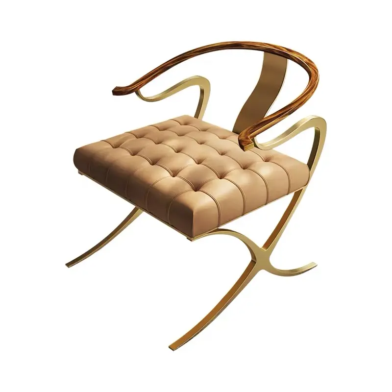 AXJ-A-212 brown tufted leather lounge chair with sculpted walnut arms, product view 2