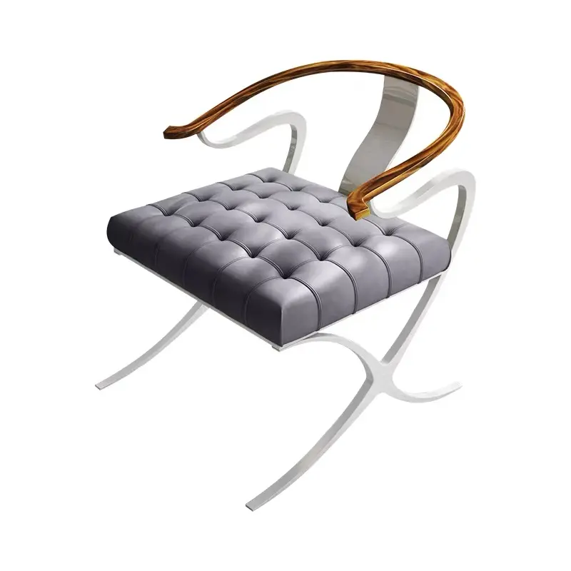 AXJ-A-212 brown tufted leather lounge chair with sculpted walnut arms, product view 4
