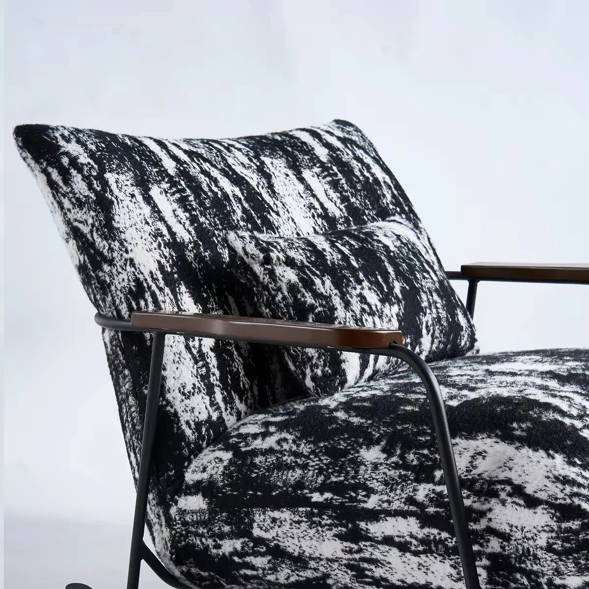 AXJ-A-218 patterned upholstered rocking lounge chair with ash-wood runners, product view 2