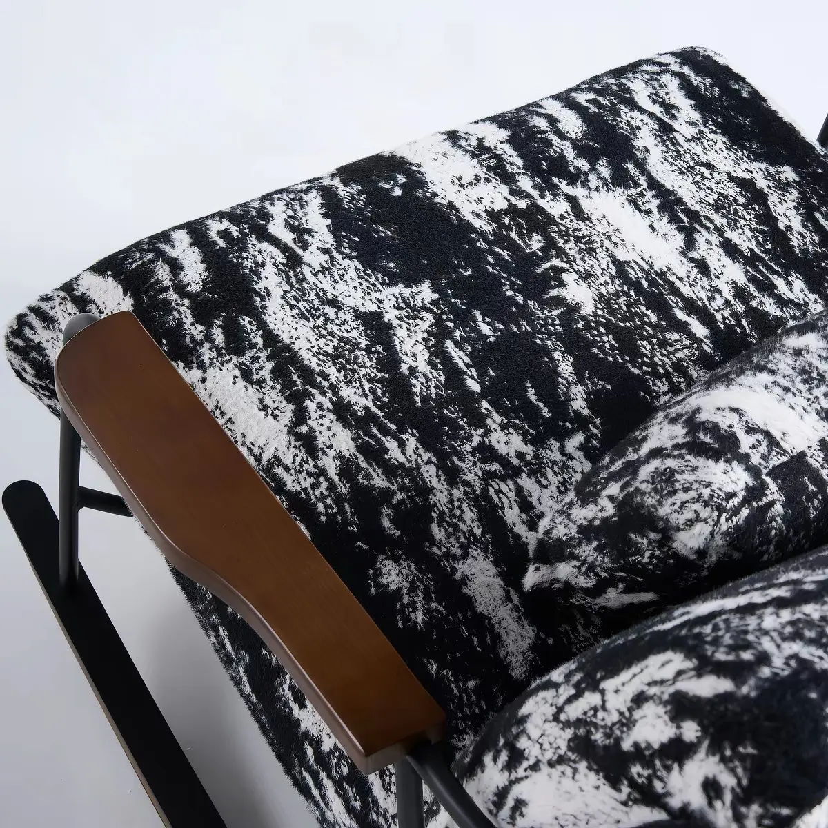 AXJ-A-218 patterned upholstered rocking lounge chair with ash-wood runners, product view 4