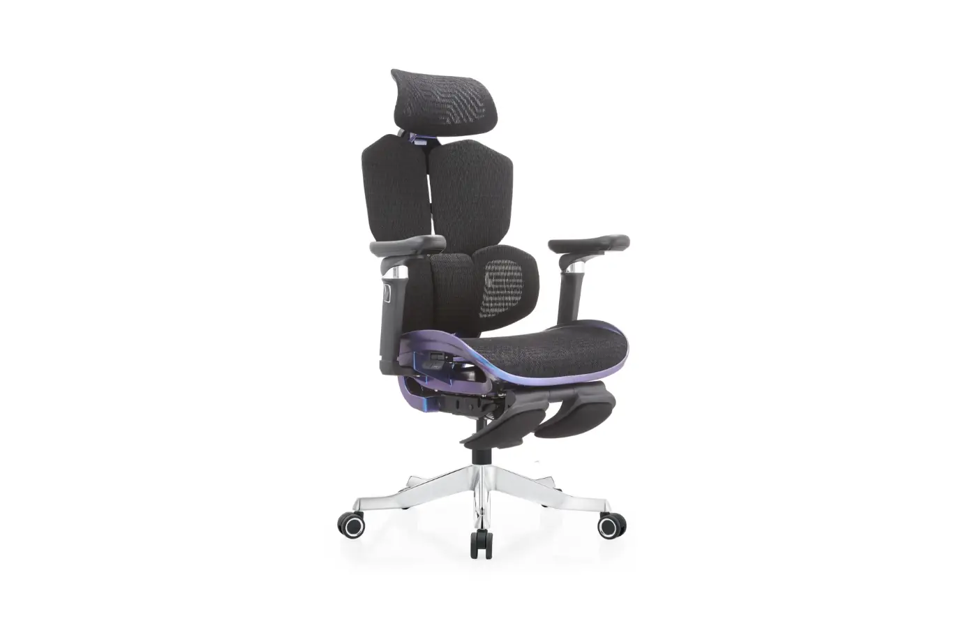 BT-FQ black-frame chameleon ergonomic mesh chair, front three-quarter view