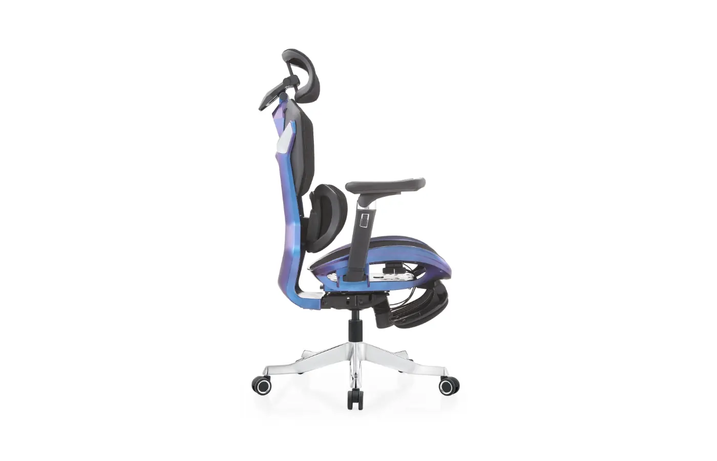 BT-FQ black-frame chameleon ergonomic mesh chair, side view