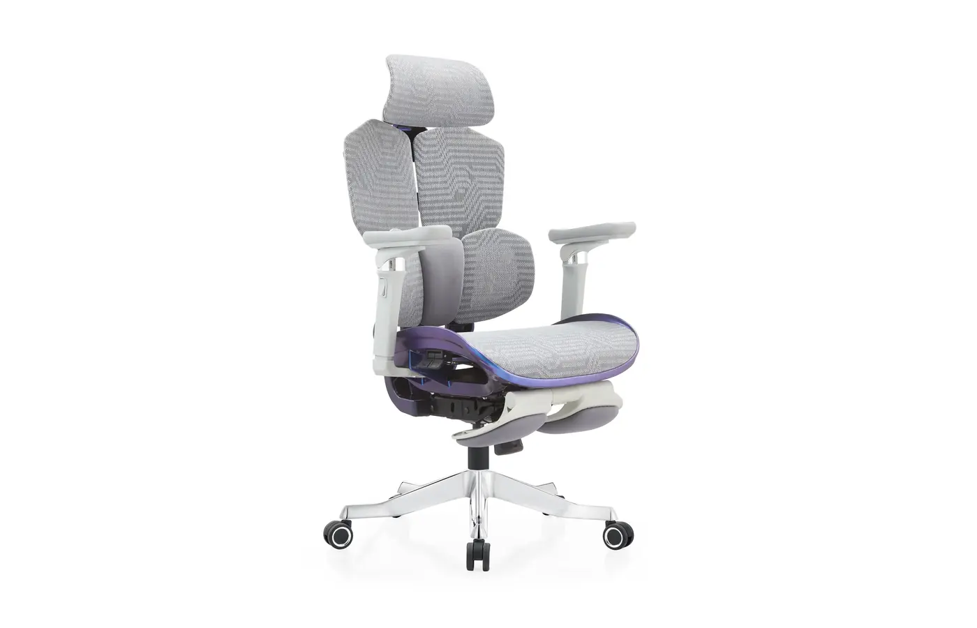 BT-FQ gray-frame chameleon ergonomic mesh chair, front three-quarter view