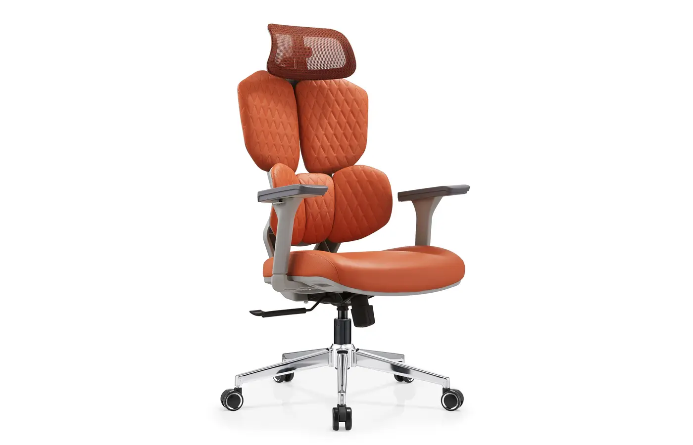 DJ-02 orange gaming-inspired dual-back ergonomic chair, front view