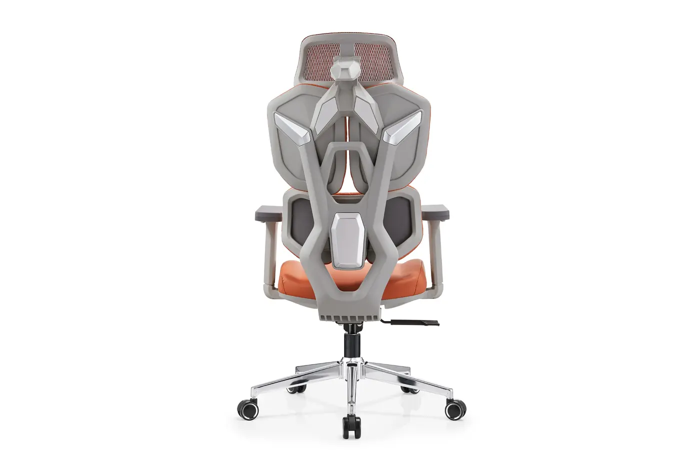 DJ-02 orange gaming-inspired dual-back ergonomic chair, rear view