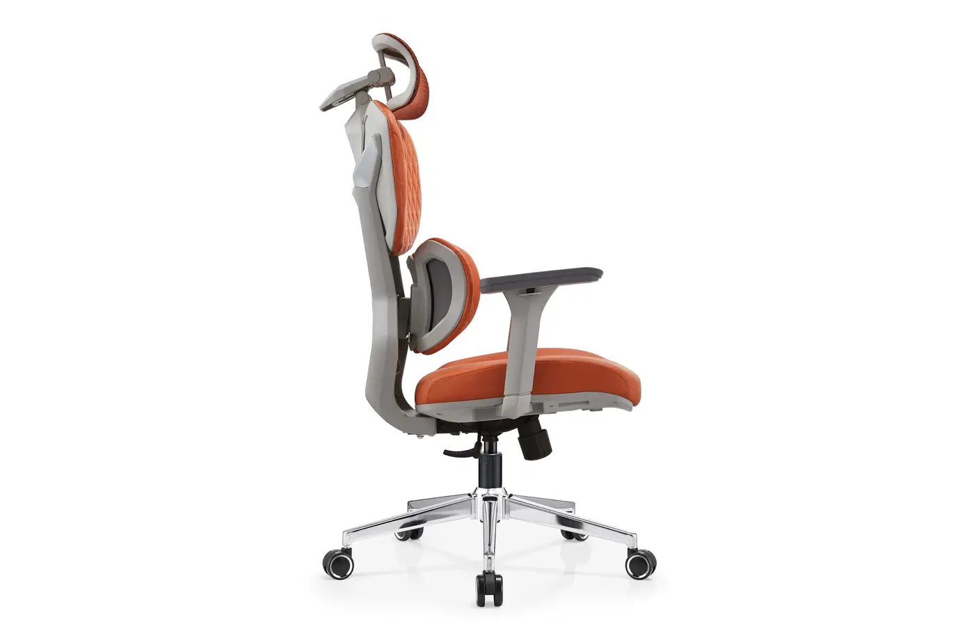 DJ-02 orange gaming-inspired dual-back ergonomic chair, side view