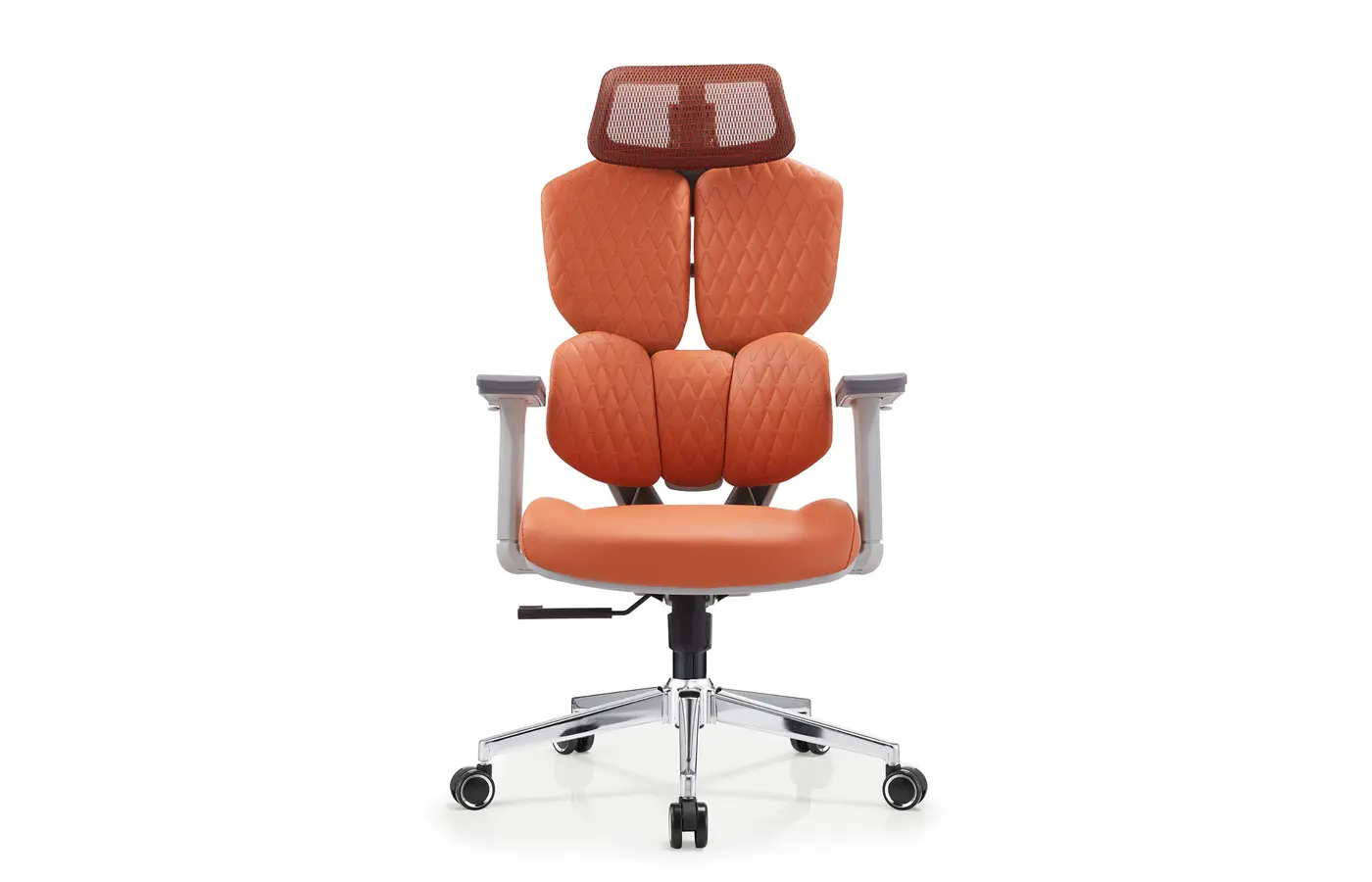 DJ-02 orange gaming-inspired dual-back ergonomic chair, straight front view