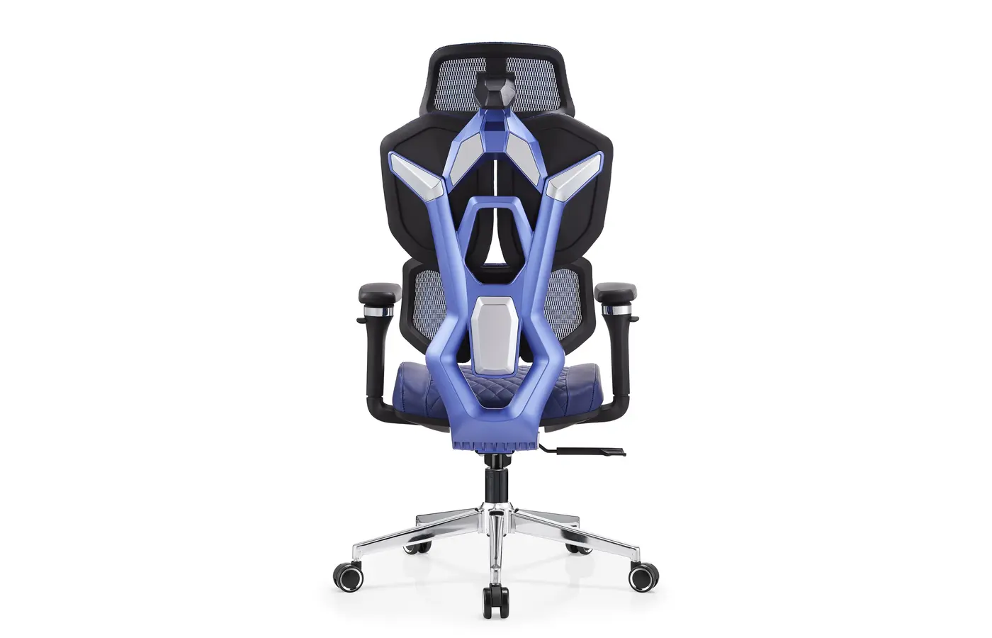 DJ-03 blue gaming-inspired dual-back ergonomic chair, rear view