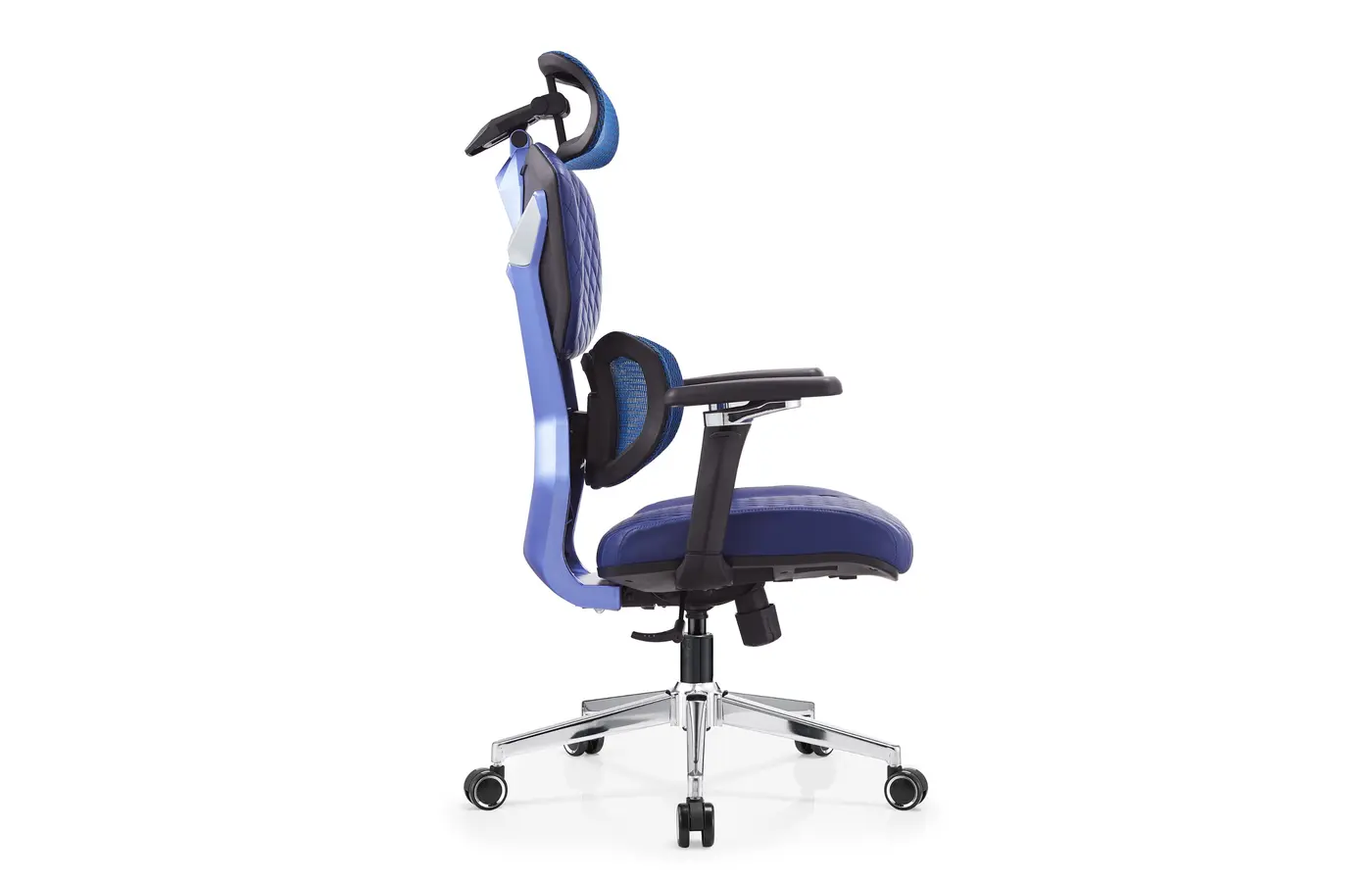 DJ-03 blue gaming-inspired dual-back ergonomic chair, side view