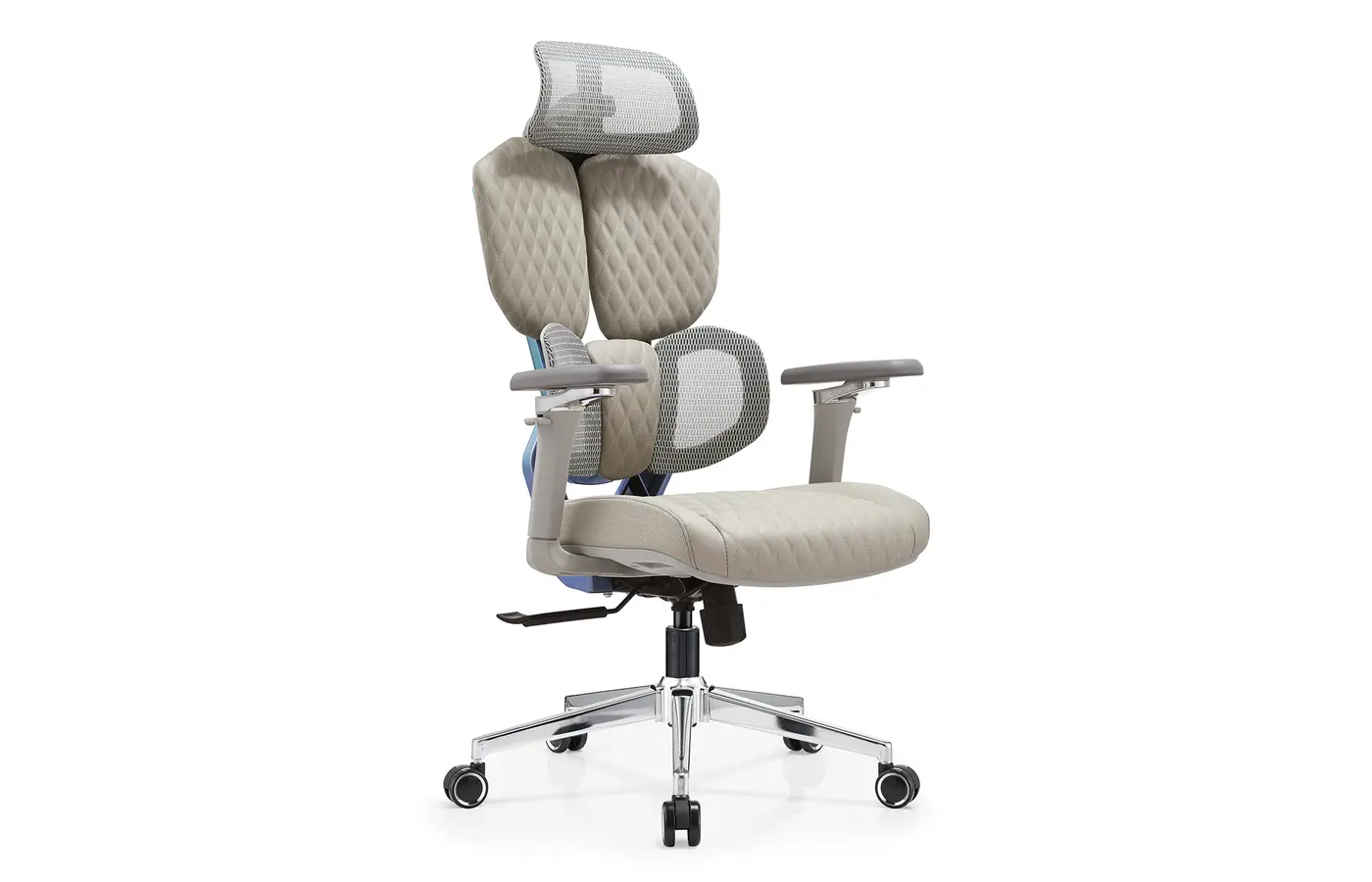 DJ-03 gray gaming-inspired dual-back ergonomic chair, front three-quarter view