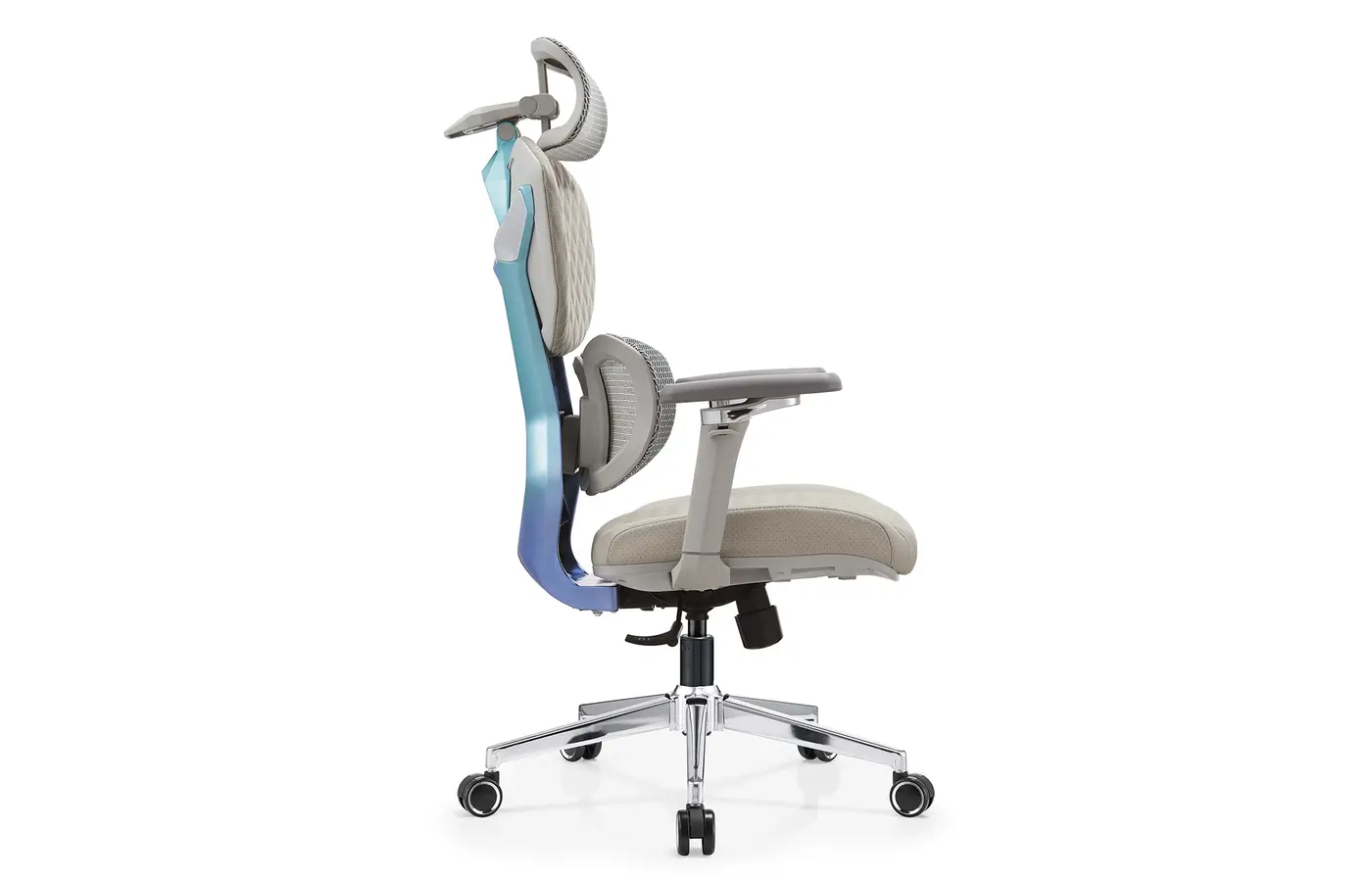 DJ-03 gray gaming-inspired dual-back ergonomic chair, side view