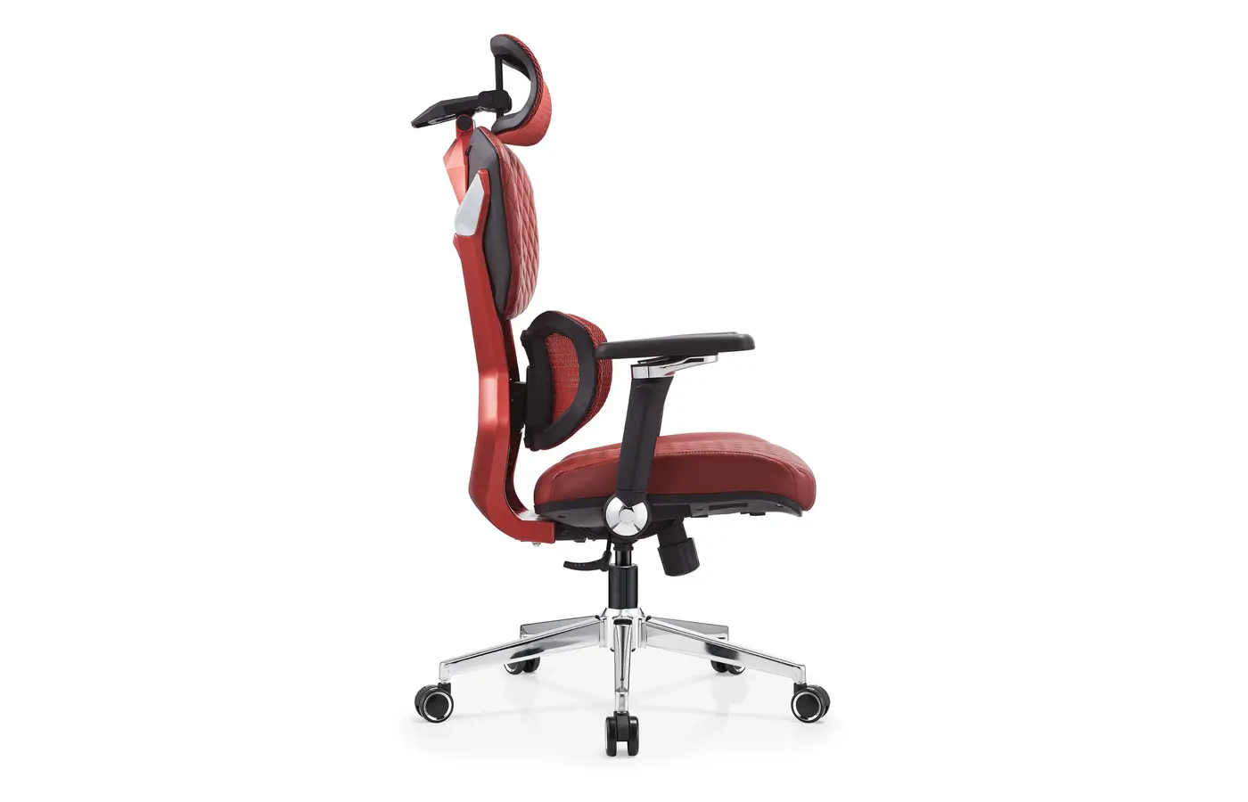DJ-03 red gaming-inspired dual-back ergonomic chair, side view