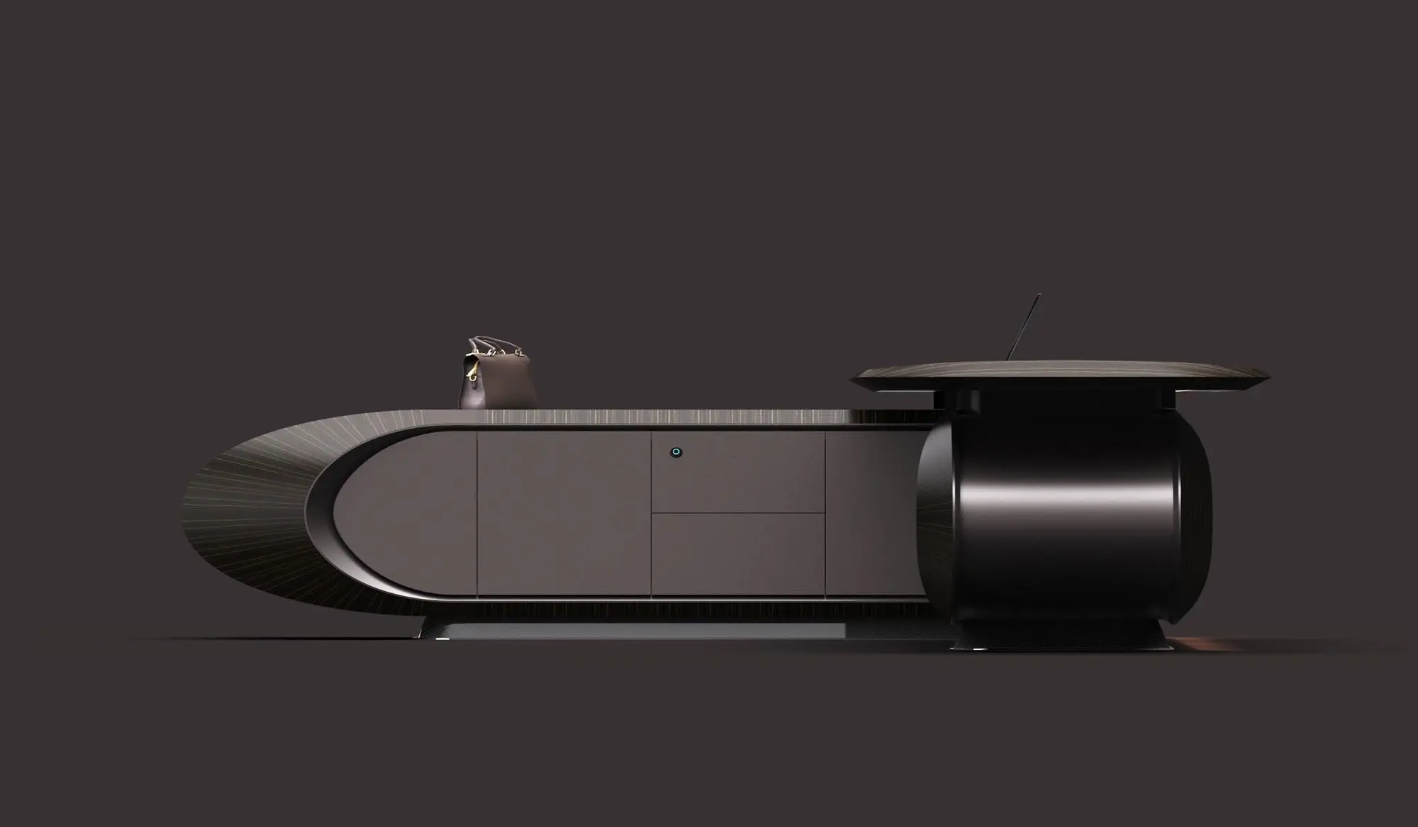 Side elevation showing enclosed storage integrated into the FA-T01 executive desk