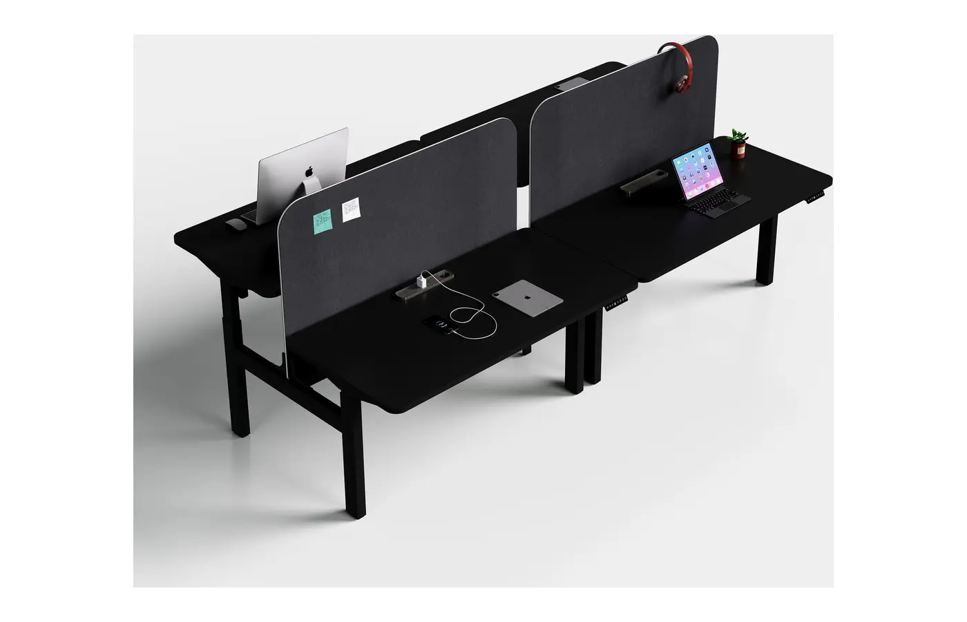 GC-P05D-2A+ Black Four-Person Height-Adjustable Workstation, product view 2