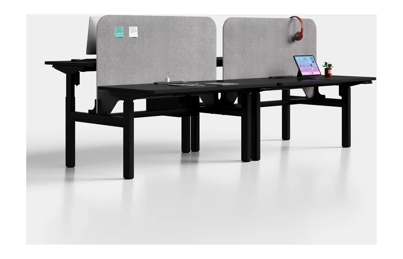 GC-P05D-2A+ Black Four-Person Height-Adjustable Workstation, product view 4