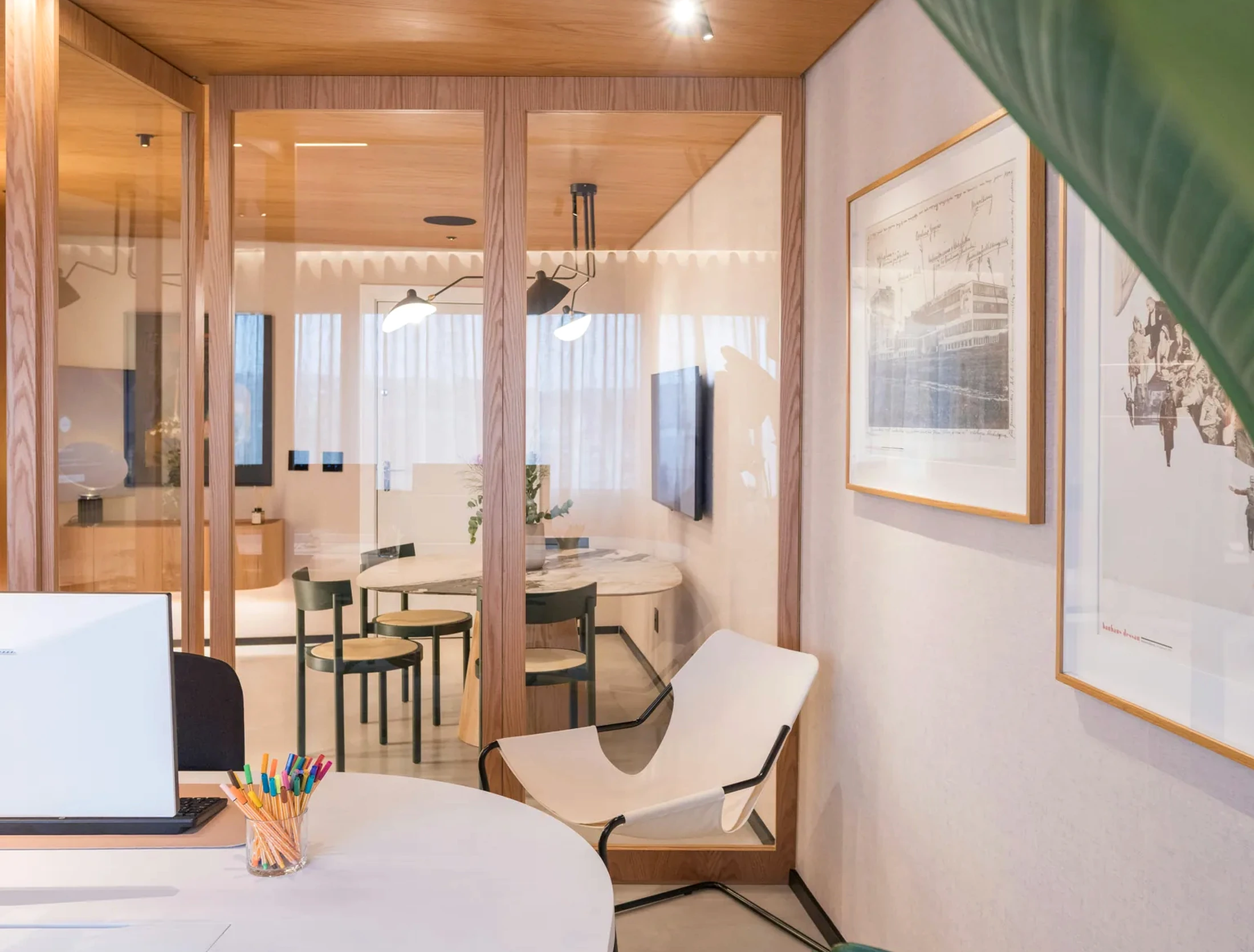 Panoramic executive office with high-end president desk setting