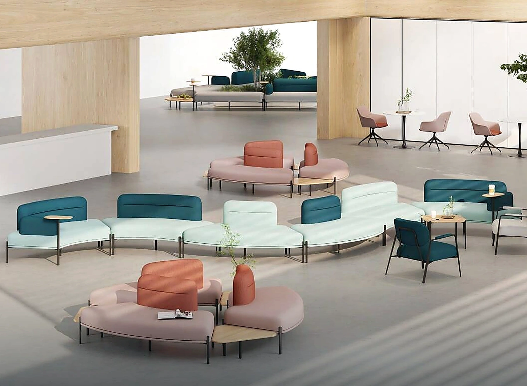 Curved leisure sofa for lounge and collaborative areas