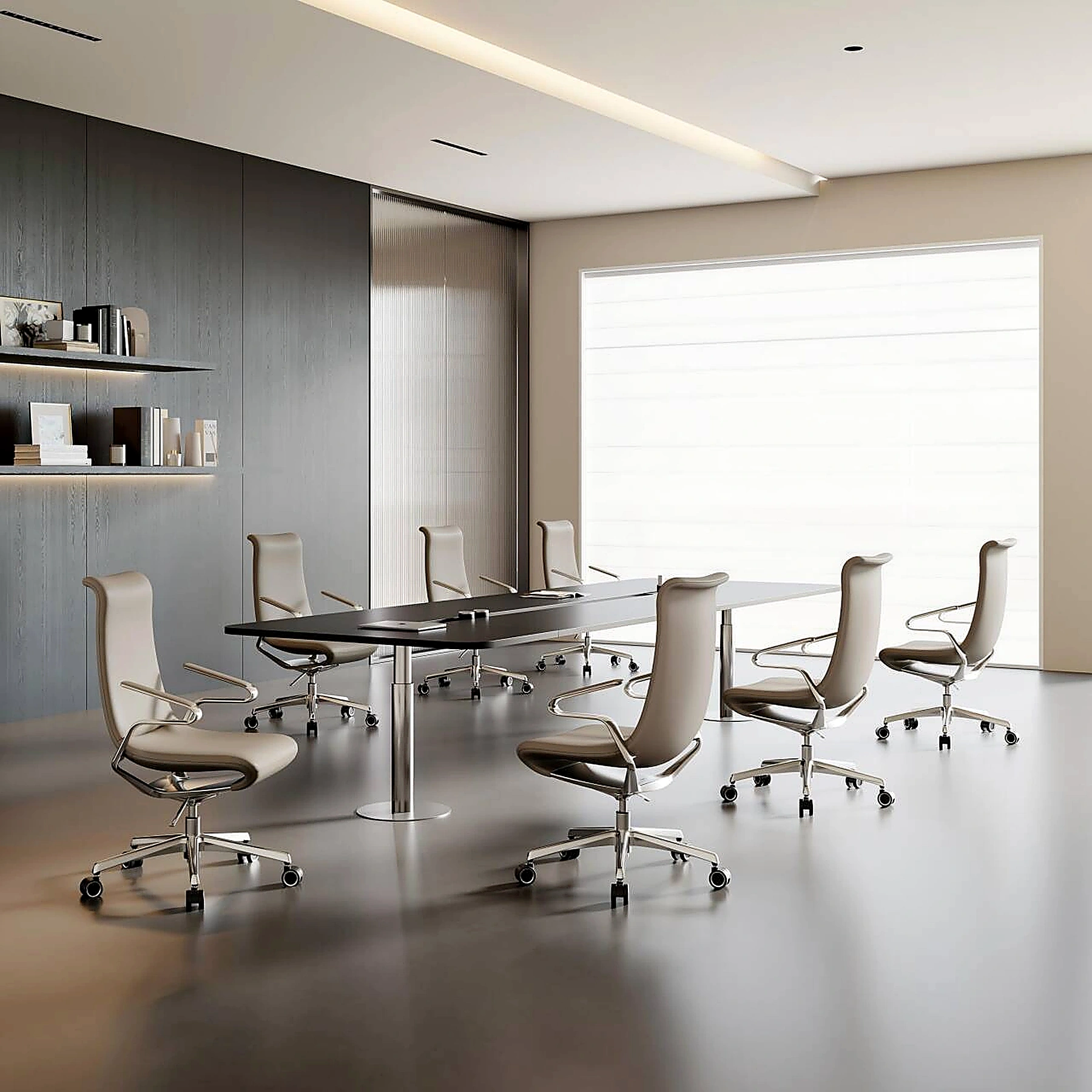Modern office chairs displayed in a showroom