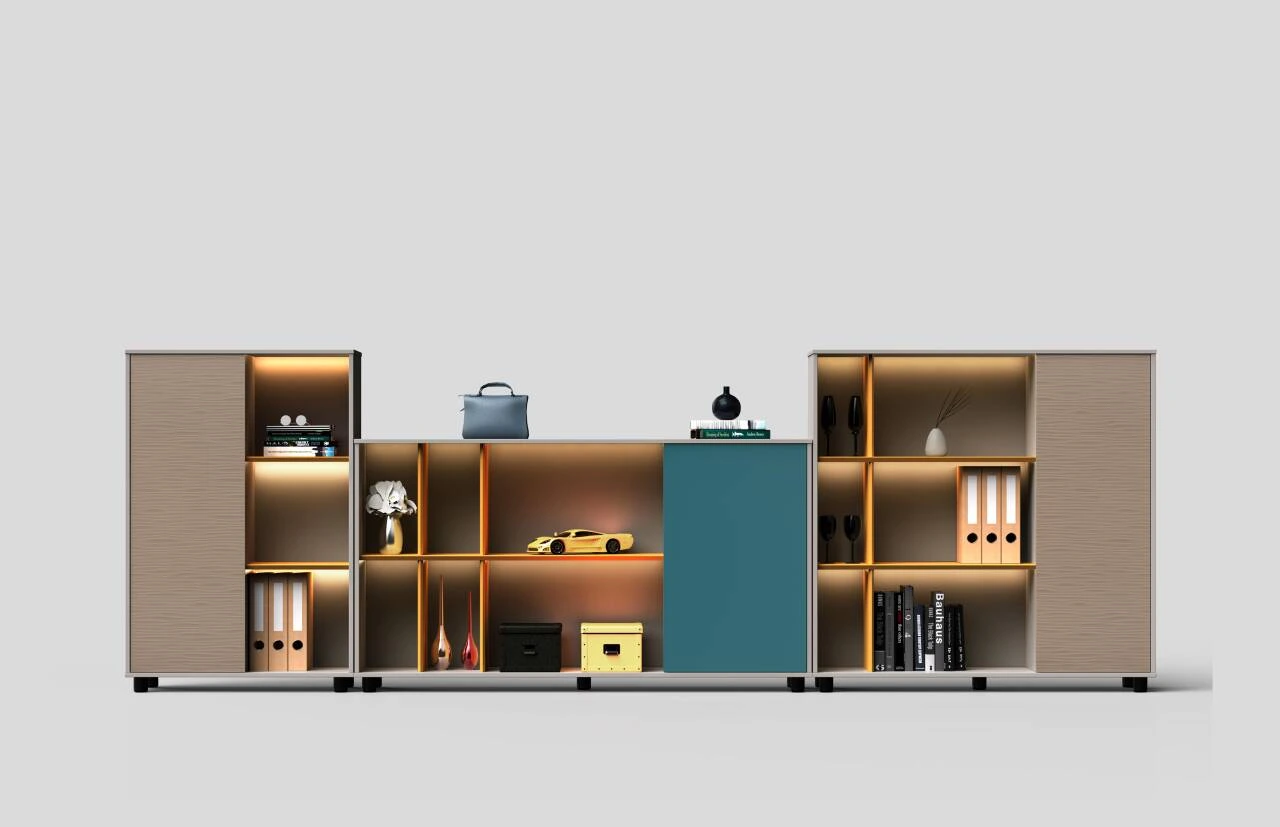 Commercial furniture showroom with coordinated finishes