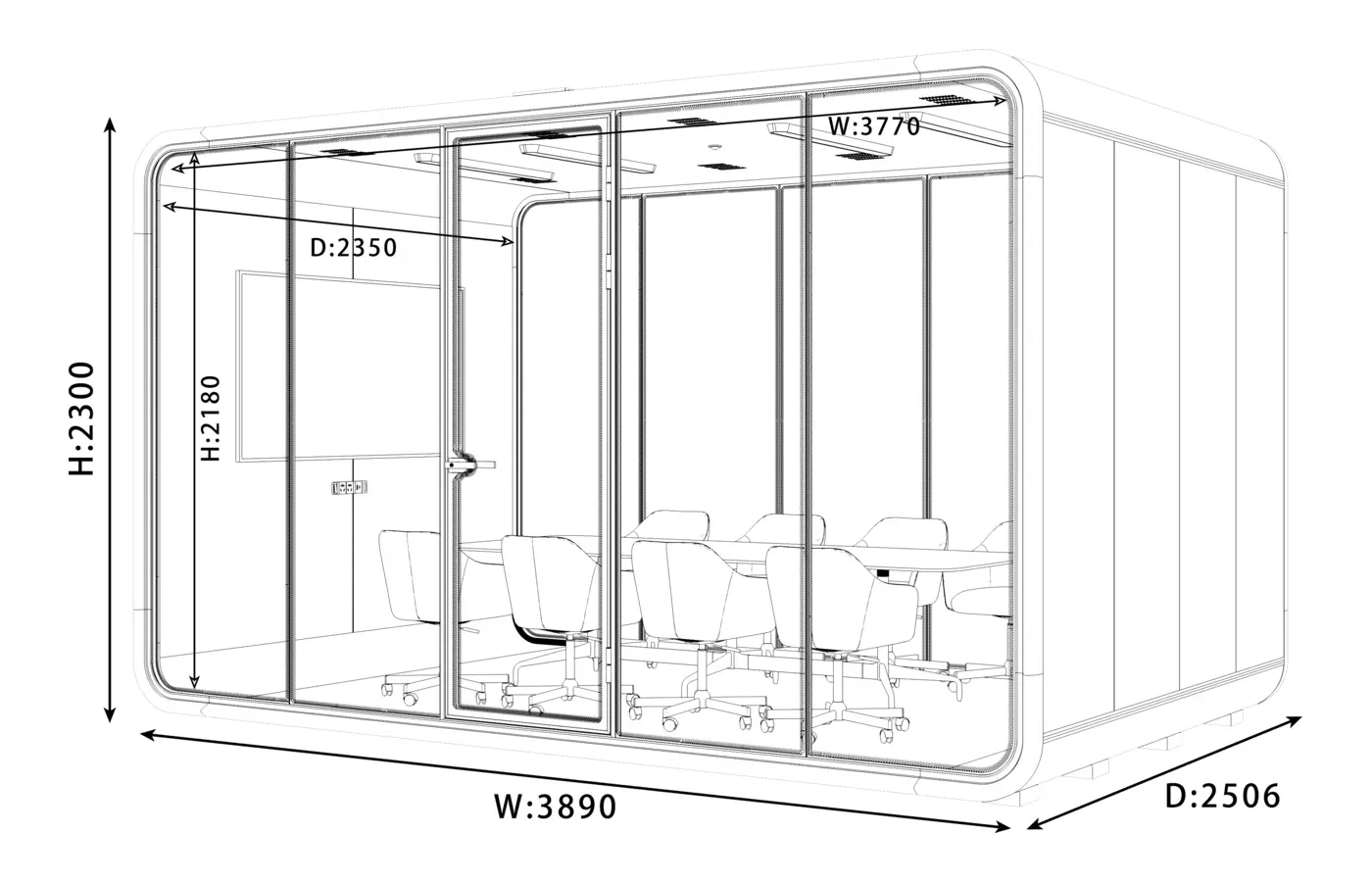 KL-3XL acoustic pod dimension and configuration view