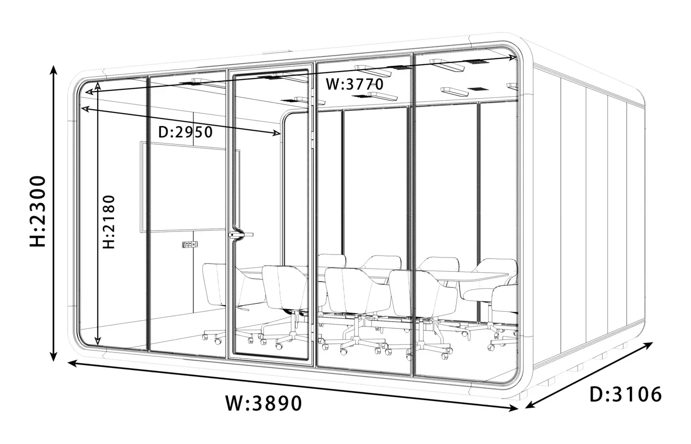 KL-3XLL acoustic pod dimension and configuration view