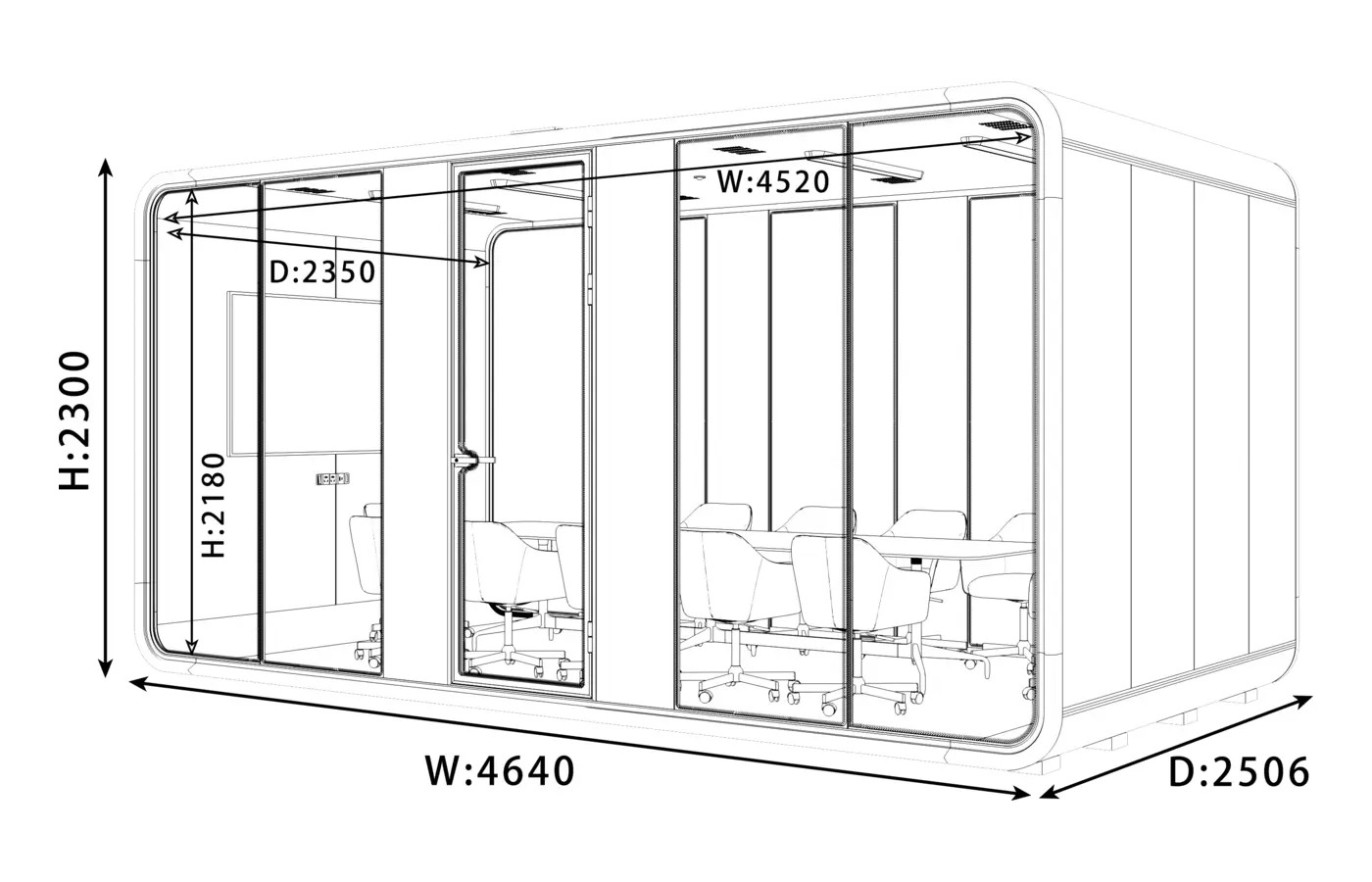 KL-4XL acoustic pod dimension and configuration view