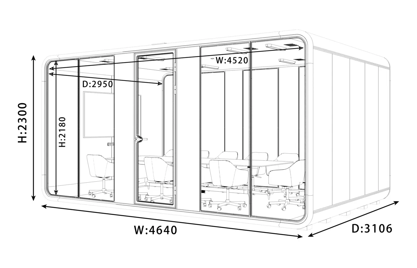 KL-5XL acoustic pod dimension and configuration view