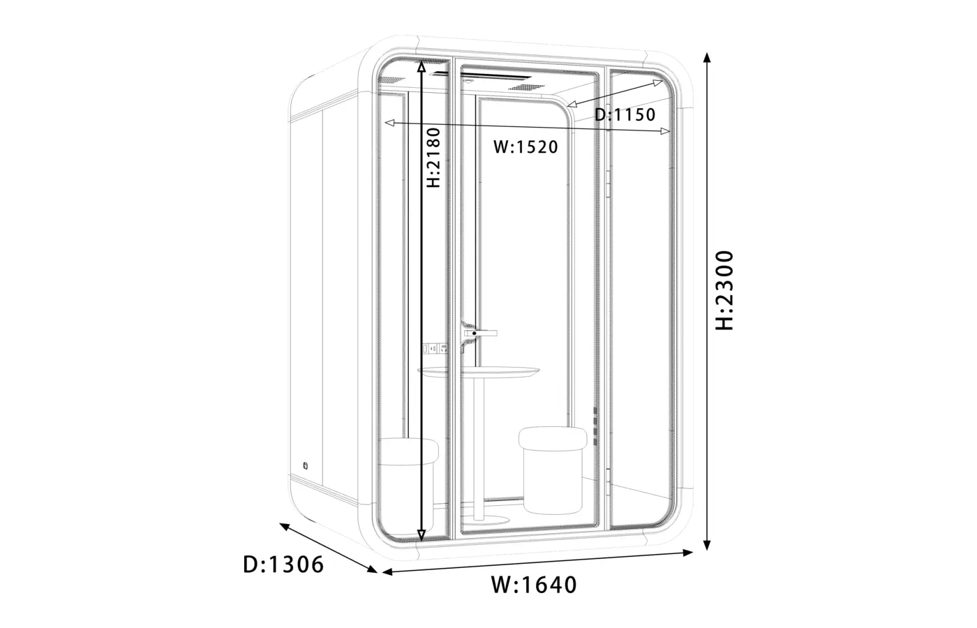 KL-M acoustic pod dimension and configuration view