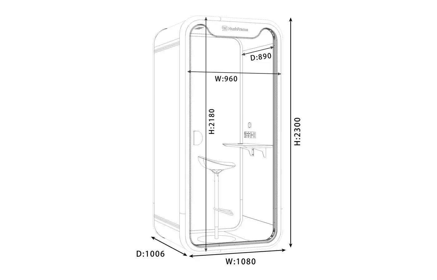 KL-S acoustic pod dimension and configuration view