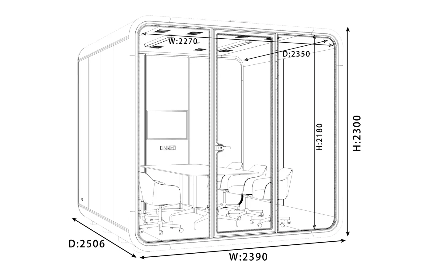 KL-XL acoustic pod dimension and configuration view